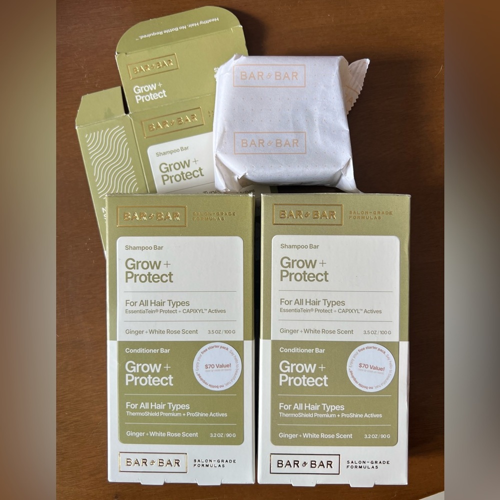 Set 5 NEW Bar & Bar Grow + Protect Shampoo Bars All Hair Types Ginger White Rose